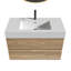 Meuble-lavabo en chêne brut + chêne brut 36 "avec lavabo en quartz blanc et tiroirs souples Grace, meuble-lavabo mural flottant pour salle de bain moderne, lavabo blanc une pièce
