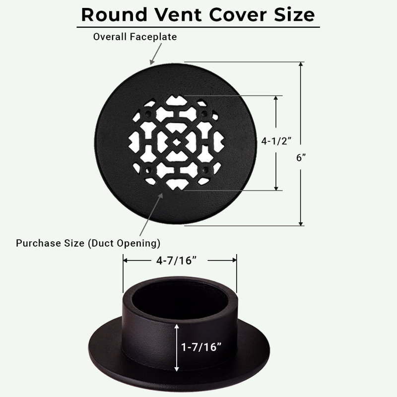 Grille ronde en aluminium moulé massif Achtek de 4,5 po (6 po de diamètre au total), revêtement en poudre, Blanc thermolaqué