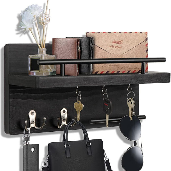 Leather Key Holder Bag with 2 Card Slot & 6 Hooks & 1 Access Card,Key Case  Car Key Holder Wallet for Men Women
