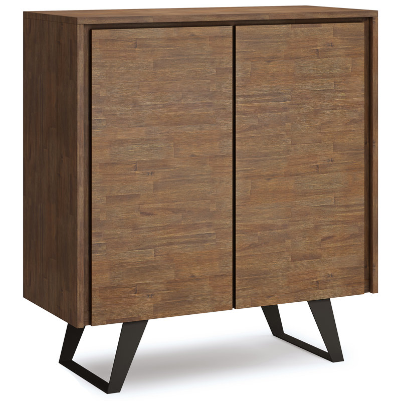 Rustic Natural Aged Brown Acacia Tall Storage Cabinets with Adjustable Shelving