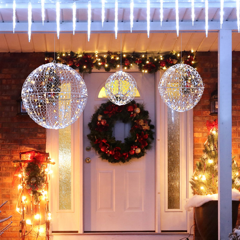  3 boules de Noël éclairées avec 435 DEL, 3 lumières de couleur et 8 modes dynamiques pour le porche
