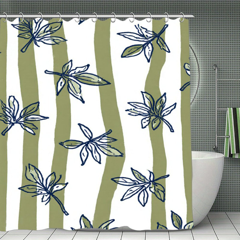 Rideaux de douche Olive Leaf & Stripe pour salle de bain, 71 po x 71 po, Rayures vertes