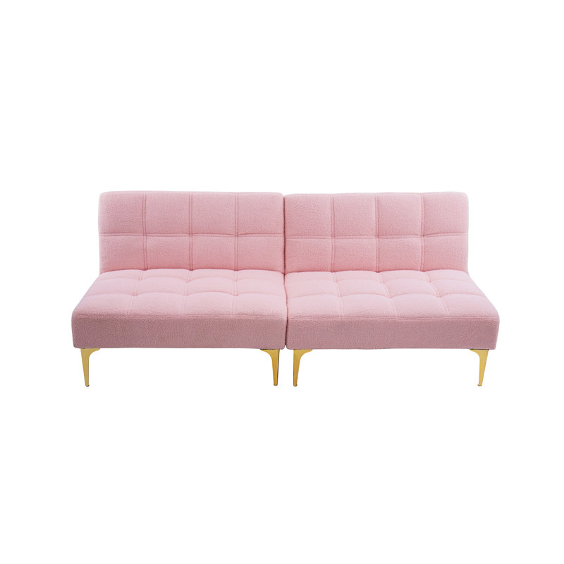 Futon convertible de 71 po avec pieds en métal doré et tissu en peluche