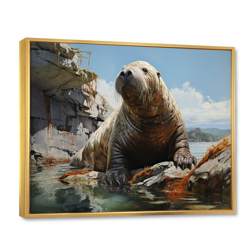 Morse de charme rustique - animaux, reproduction sur toile, H 30 po x l 40 po x P 1,5 po, Cadre flottant doré