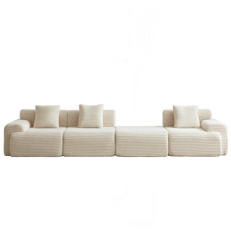114-Inch Corduroy Modular Sofa Boneless Couch, Featuring An Inlaid Structural Design, Three Throw Pillows, Wider Backrest Design And Four Freely Configurable Modules.