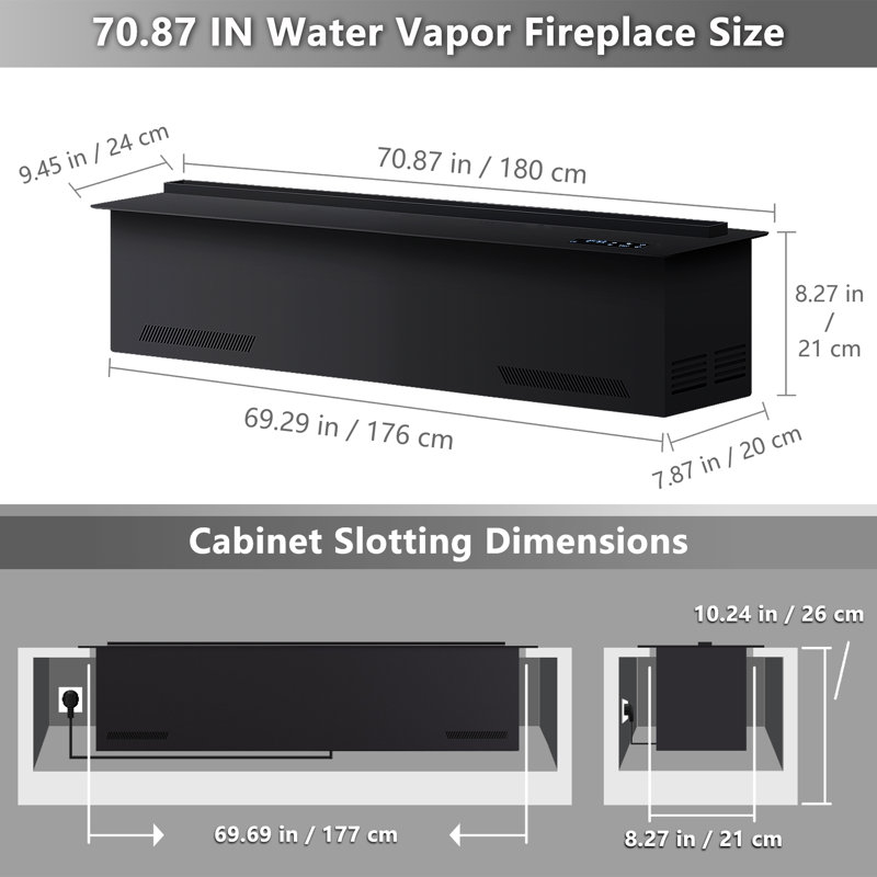 Brayden Studio 180cm W Black Electric, 19" H x 180" W x 20" D