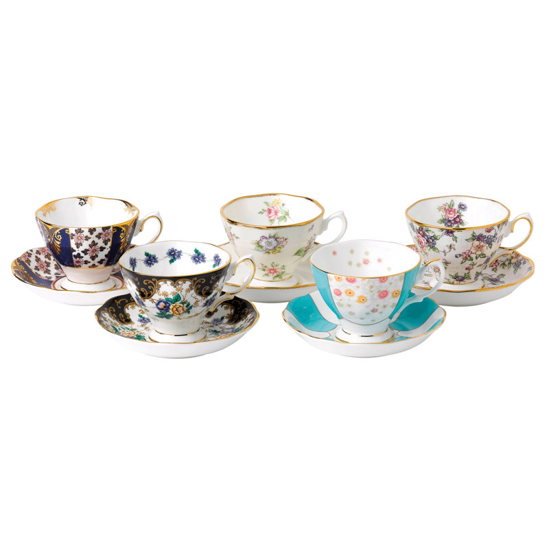 100 Years of Royal Albert 1900-1940 5 Piece Bone China Teacup & Saucer Set