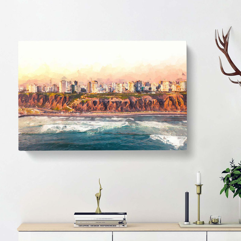 Lima Skyline In Peru In Abstract - Wrapped Canvas Print, 60cm H x 91cm W x 3cm D