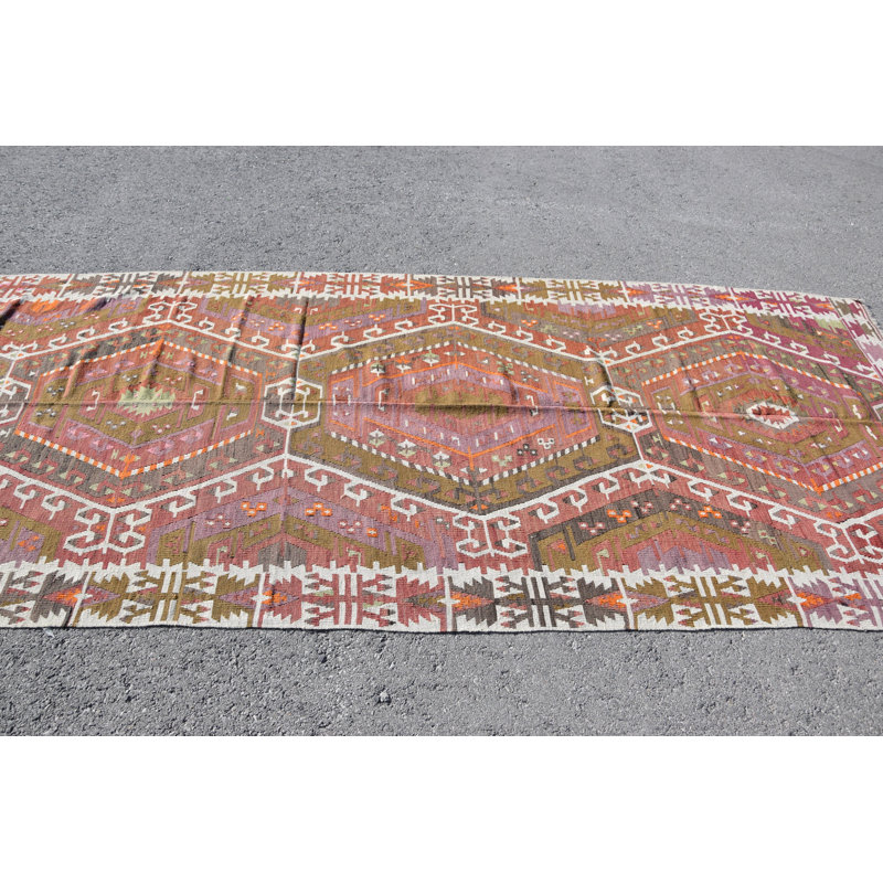 Grand tapis kilim turc vintage fait à la main avec motif géométrique pour un décor de salon bohémien