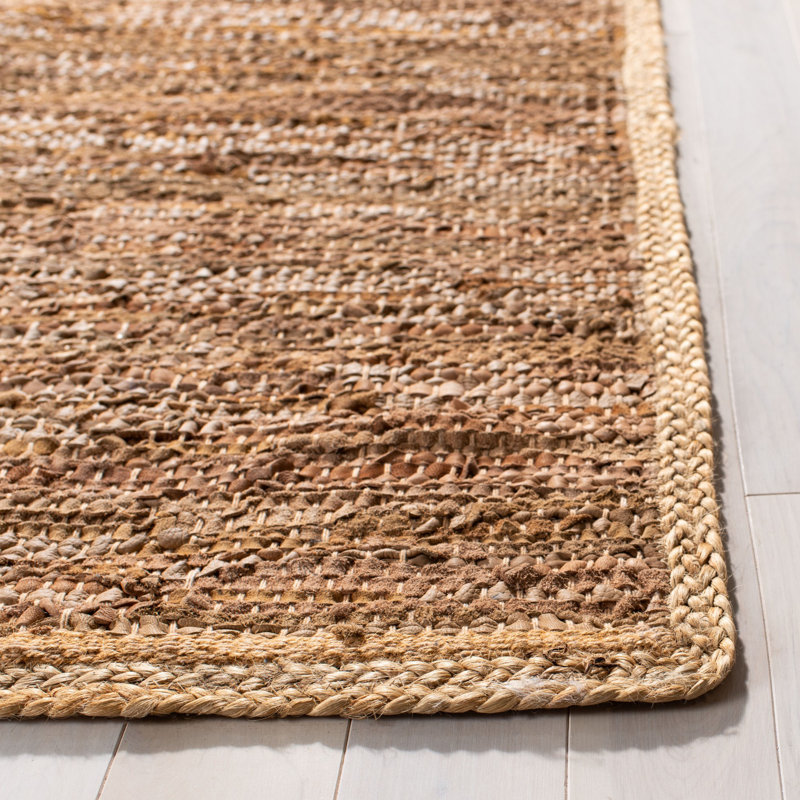 Tapis chameau / naturel en coton / cuir tissé à la main Zeitler, Rectangle 3 pi x 5 pi