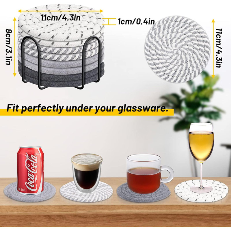 8 Pcs Drink Coasters With Holder, 4 Colors  Coasters, Minimalist Cotton Woven Coaster Set For Living Room Decor, Tabletop Protection Suitable For Kinds Of Cups
