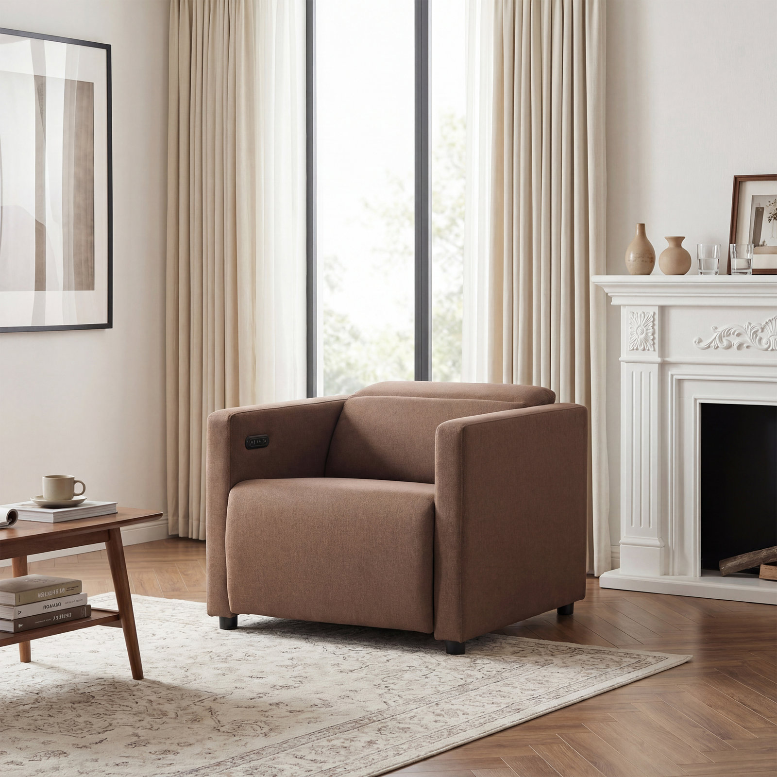 36" Power Recliner, Espresso Brown Mohair