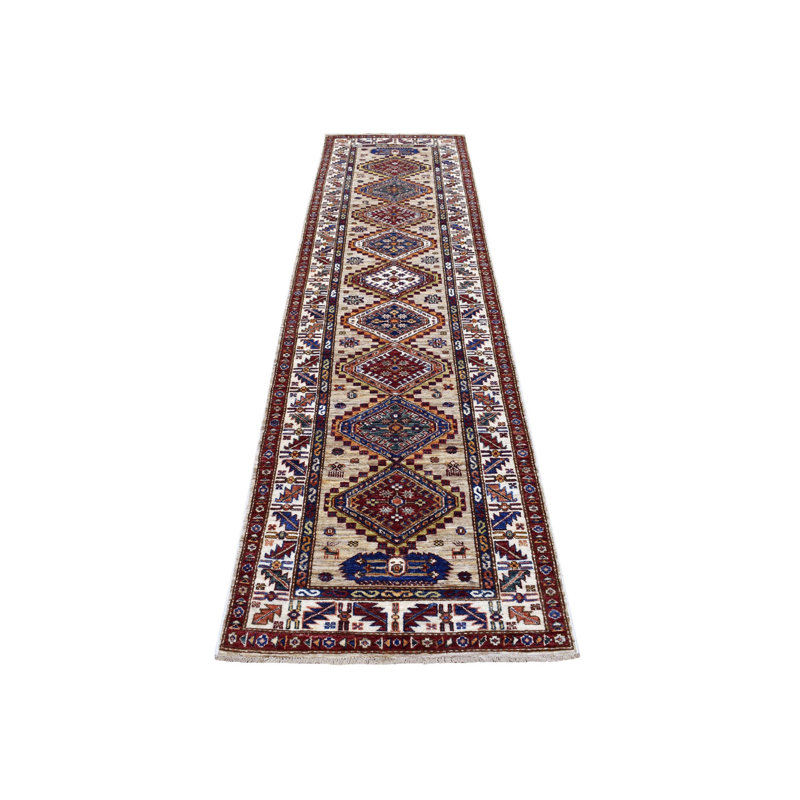 Tapis super Kazak en laine naturel à motif géométrique beige 2 pi 8 po x 10 pi 707874F874C14F9BAC73DA45C8057680
