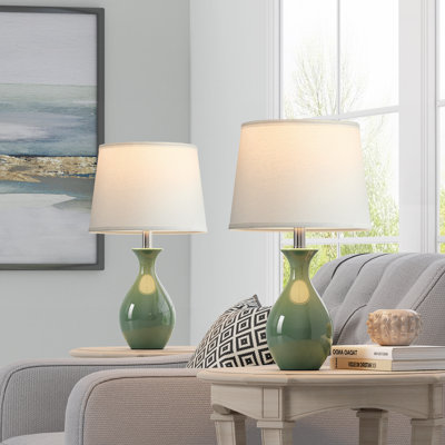 Ensemble de 2 lampes de table en céramique 19 po pour table de chevet, chambre à coucher, salon avec interrupteur à bascule 19 po, vert
