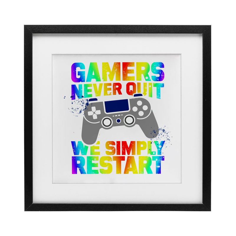 Rainbow Gamers Never Quit, reproduction d'art sous verre, conception de Kim Allen, H 13 po x l 13 po, Cadre noir minuit