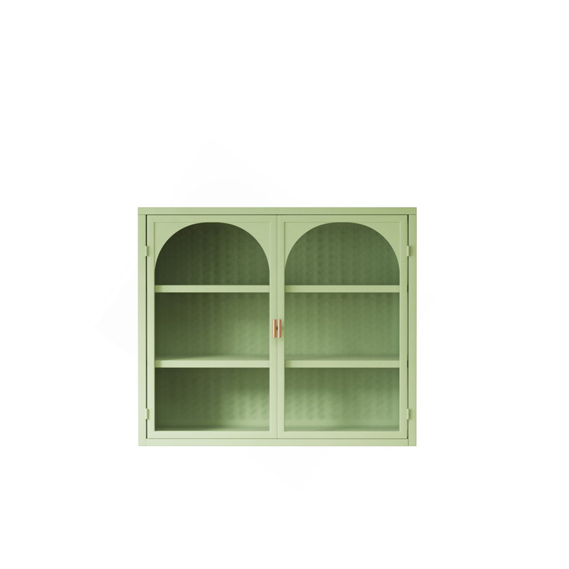 Armoire murale 27,56 po à deux portes en verre avec rangement à trois niveaux pour le hall d'entrée, salle de bain, armoire murale avec motif tissé caractéristique, vert