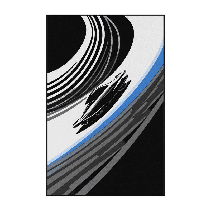 Tapis noir élégant et lavable à la machine Rayan Luge Race, 4 x 6