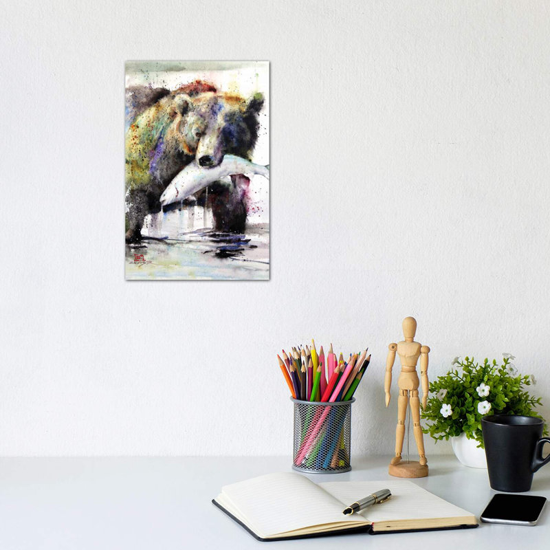 «Brown Bear and Salmon» - reproduction, H 18 po x l 26 po x P 1,5 po, Toile tendue