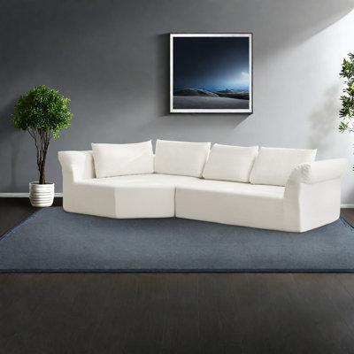 Canapé d'angle modulaire moderne, 323 cm (127 pouces) en mousse beige, spacieux.