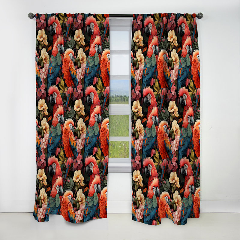 Parrot Haven - motif tropical I - Rideau floral - Rideau occultant floral - 1 panneau, L 52 po x L 63 po