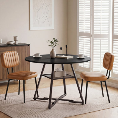 Industrial 42" Round Dining Table Set With Upholstered Chairs