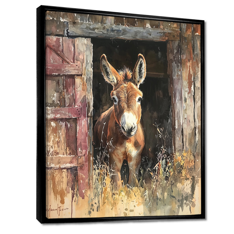 Donisha, mignon, portrait d'âne à la ferme I - art mural d'âne, Noir, Impression encadrée flottante, H 44 po x l 34 po