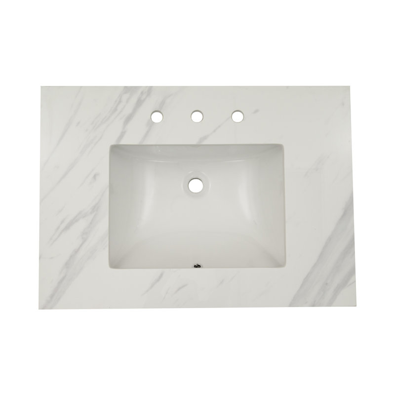 37 in. White Marble Bathroom Vanity Top with Single Sink