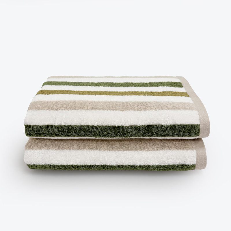Searria 100% Cotton Striped Bath Towels - Set of 2, Green