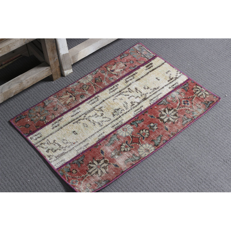Hand Tufted Beige Turkish Oushak Patchwork Small Rug Ideal for Entryway Accent and Home Decor with Muted Bright Anatolian Design