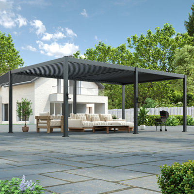 Pergola d'extérieur toutes saisons à structure métallique avec toit à persiennes réglable, pergola de patio imperméable pour la cour arrière