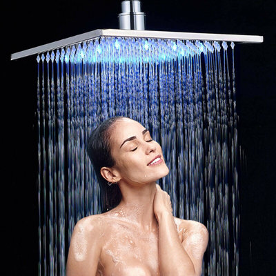 LED Square 16 Inch Rain Shower Head High Pressure Top Sprayer Solid Brass