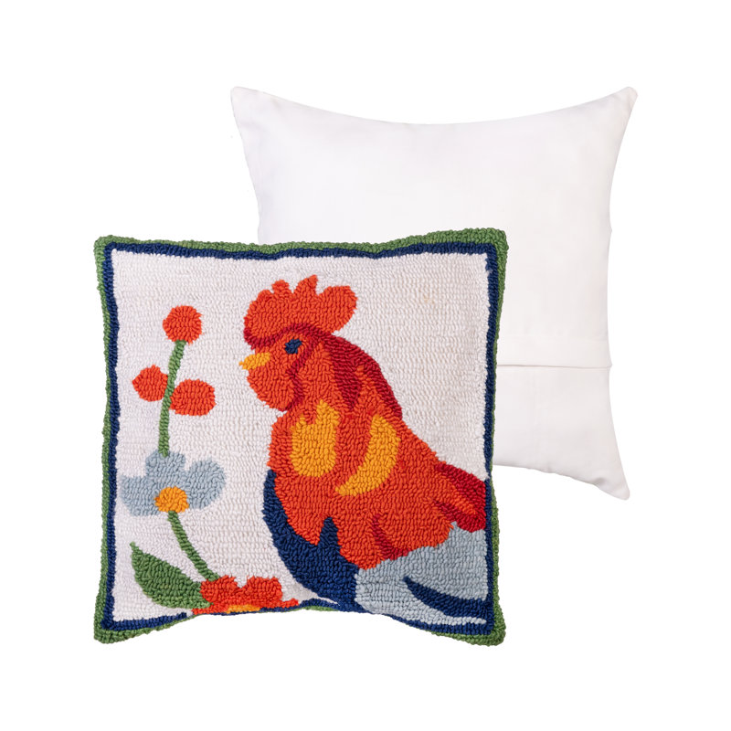 Rooster Indoor/Outdoor Hooked Throw Pillow