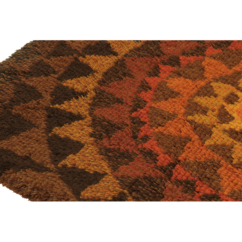 Vintage Swedish Rya Rug, Brown And Rust Scandinavian Medallion - Rug & Kilim