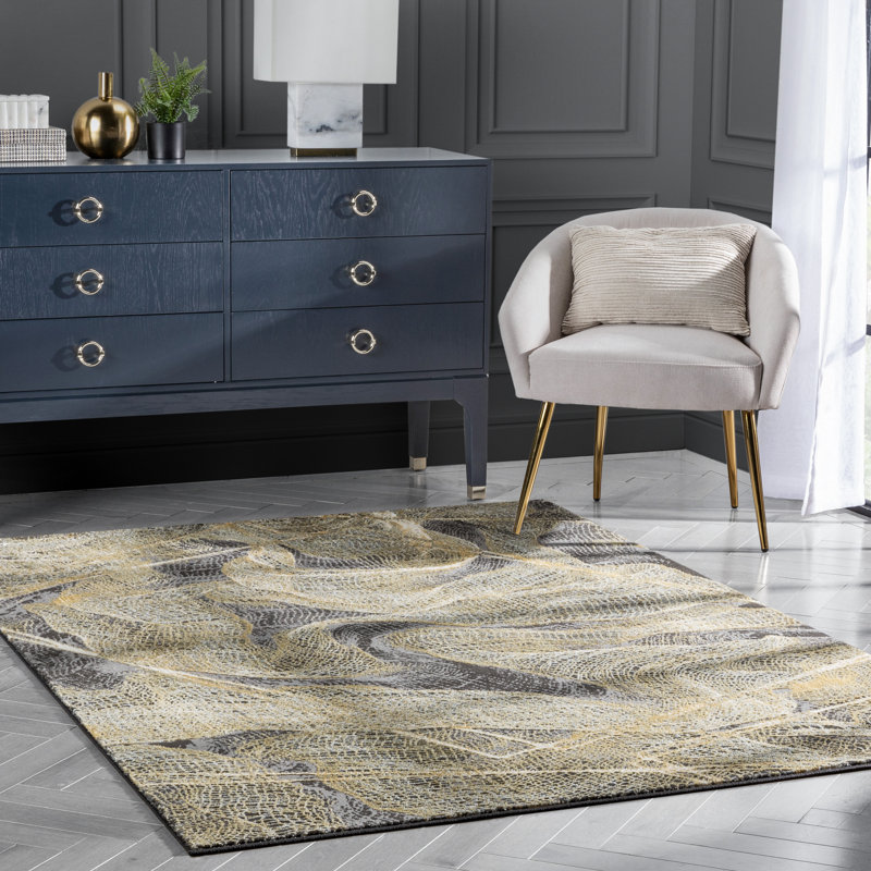Well Woven Cairo Gillian Abstract Modern Yellow Rug, Rectangle 120cm x 160cm