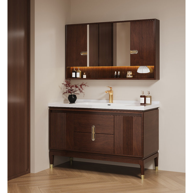 Nouveau meuble-lavabo en chêne de style chinois avec lavabo en céramique intégré