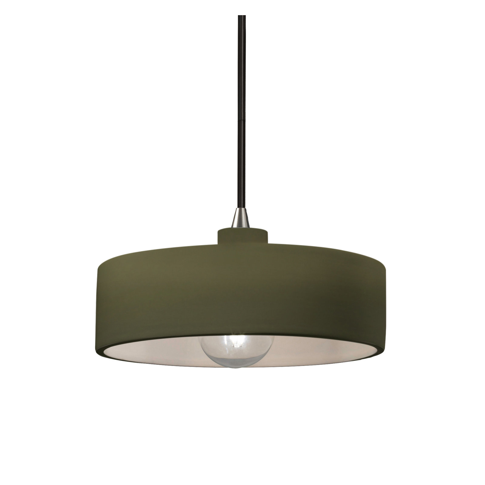Colgate Single Light Ceramic Dimmable Pendant, Brushed Nickel, Matte Green