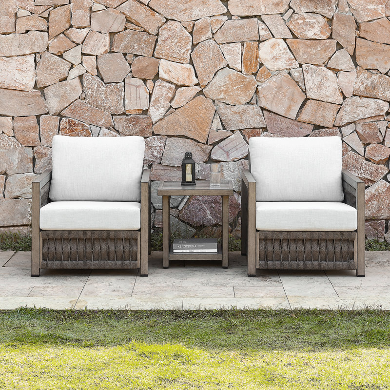 Seehill 3-Piece Patio Furniture Set, Aluminum Patio Bistro Set With Washable Cushions, Rope Weave Patio Conversation Set With Side Table, Outdoor Furniture Set For Garden, Balcony, Deck, Gray Oak