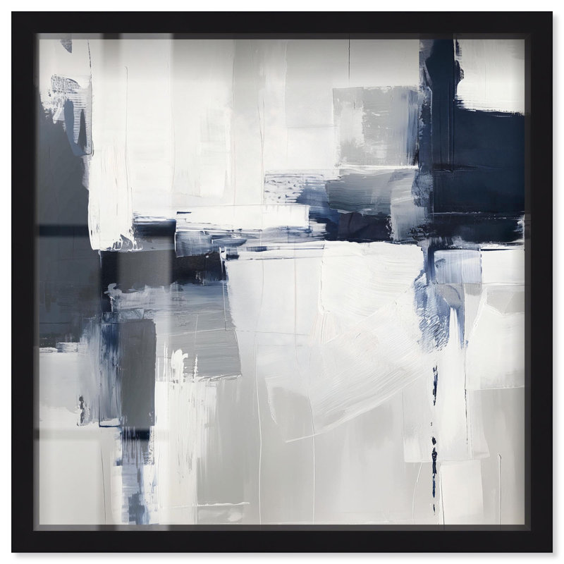 «Porcelain Blue on White II Shadowbox», art mural bleu par Art Remedy, H 31 po x l 31 po, Noir