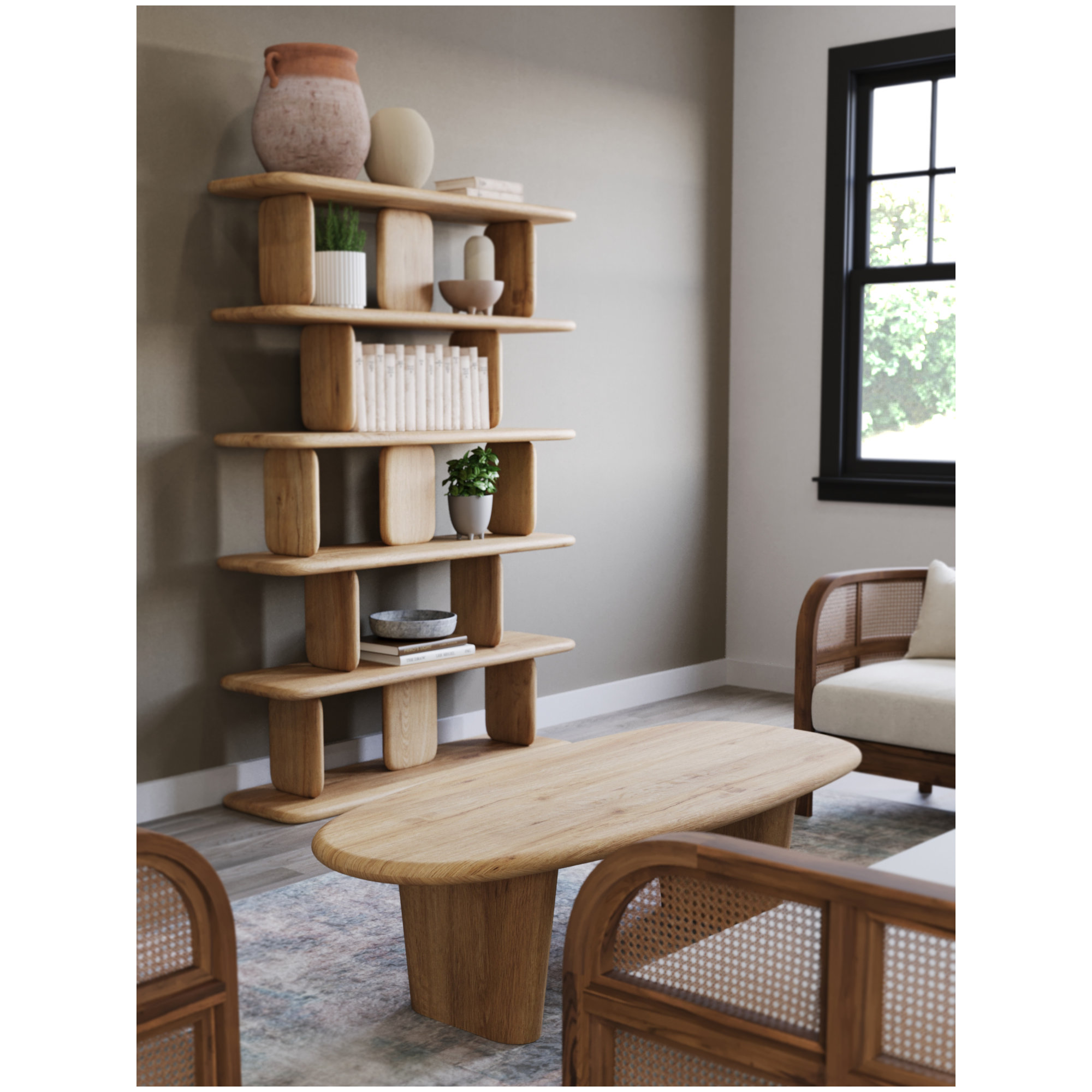 Magdalena 69" H x 48" W x 14" D Shelving Unit, Natural