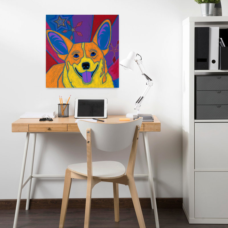 Joyeux Corgi, art contemporain pour chien, H 18 po x l 18 po
