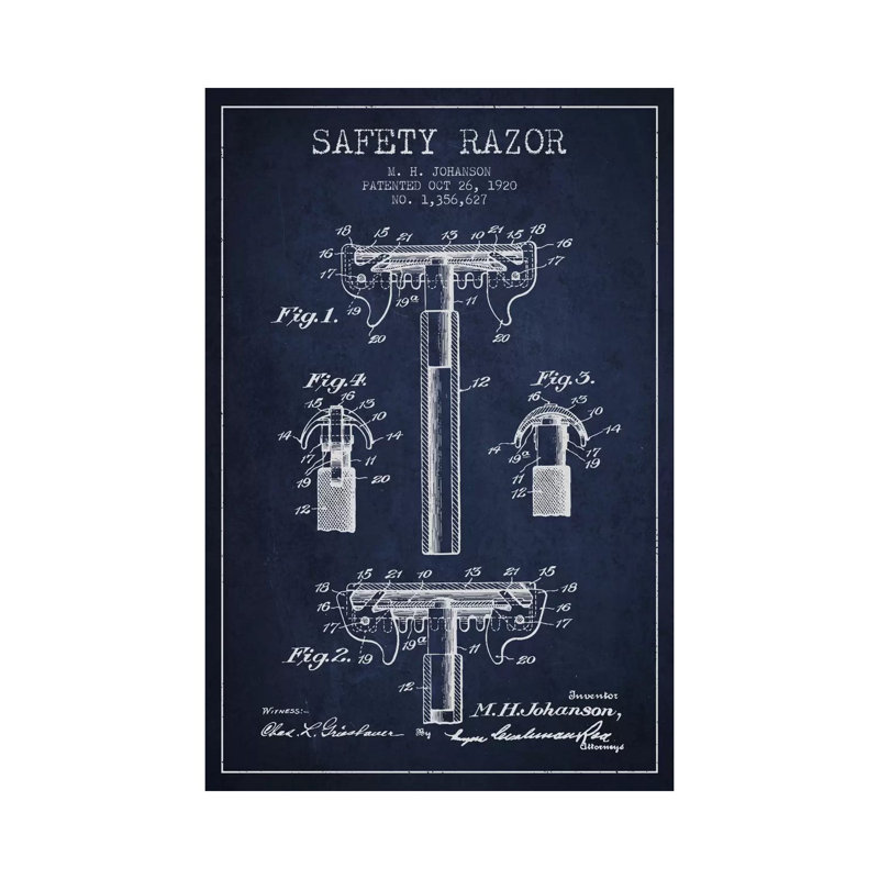 Razor Navy Blue Patent Blueprint - Wrapped Canvas Print, 30.48 cm H x 45.72 cm W