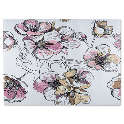 Flower Illustration Glass Chopping Board