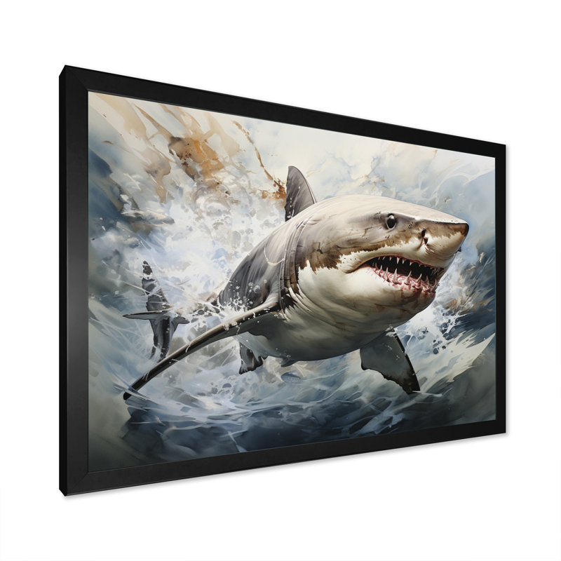 " Gray Shark Silent Hunter I ", Black Single Picture Framed, 24" H x 32" W x 1" D