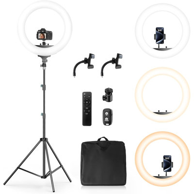 Anneau professionnel 22 po avec trépied et support pour téléphone, anneau lumineux à DEL de 65 W pour la photographie, le maquillage, le tonnage, la diffusion en direct, la luminosité et la température de couleur réglables