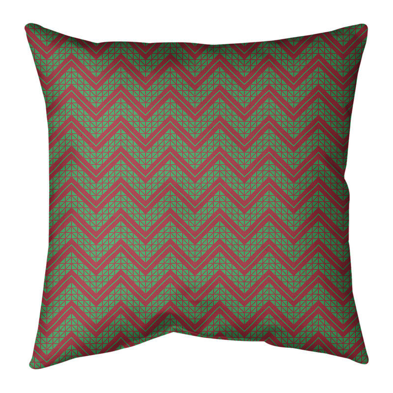 Coussin décoratif 14 po, 16 po x 1 po, Vert/rouge, Chevrons