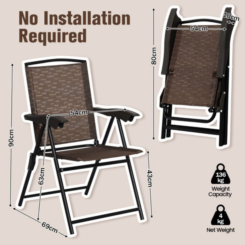 Chaise de patio pliante avec accoudoirs Keagan