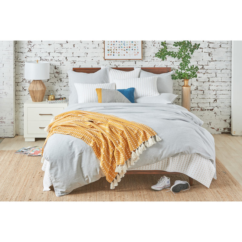 Tate Boulder Cool Grey Cotton Standard Sham with White Piping