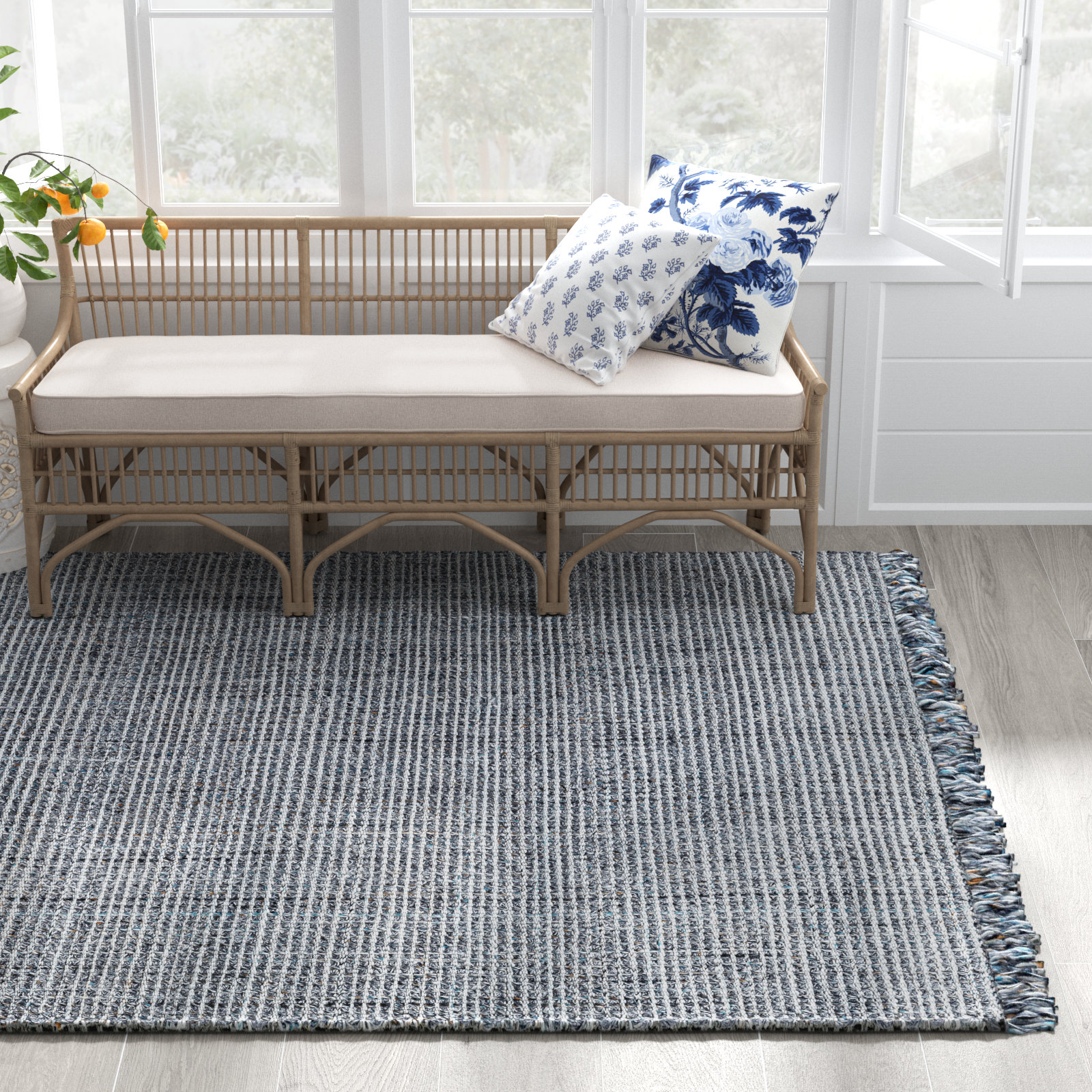 Viewcrest Hand-Woven Slate Blue Striped Rug, Rectangle 6' x 9'