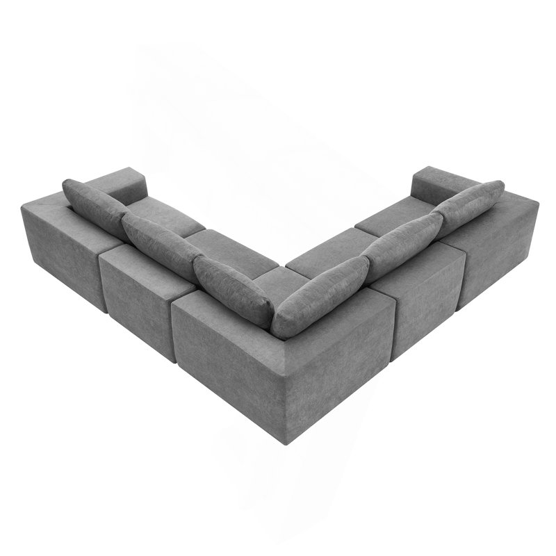 Canapé modulaire en forme de L 116 * 116 ", ensemble de canapé de plancher de luxe, meubles d'intérieur rembourrés, canapé compressé rempli de mousse pour le salon, la chambre à coucher, combinaison gratuite de 5 PC