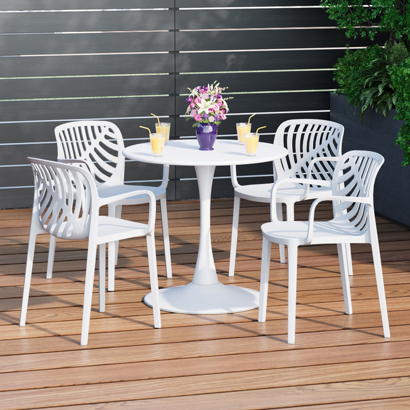 Ensemble repas d'extérieur rond, Blanc